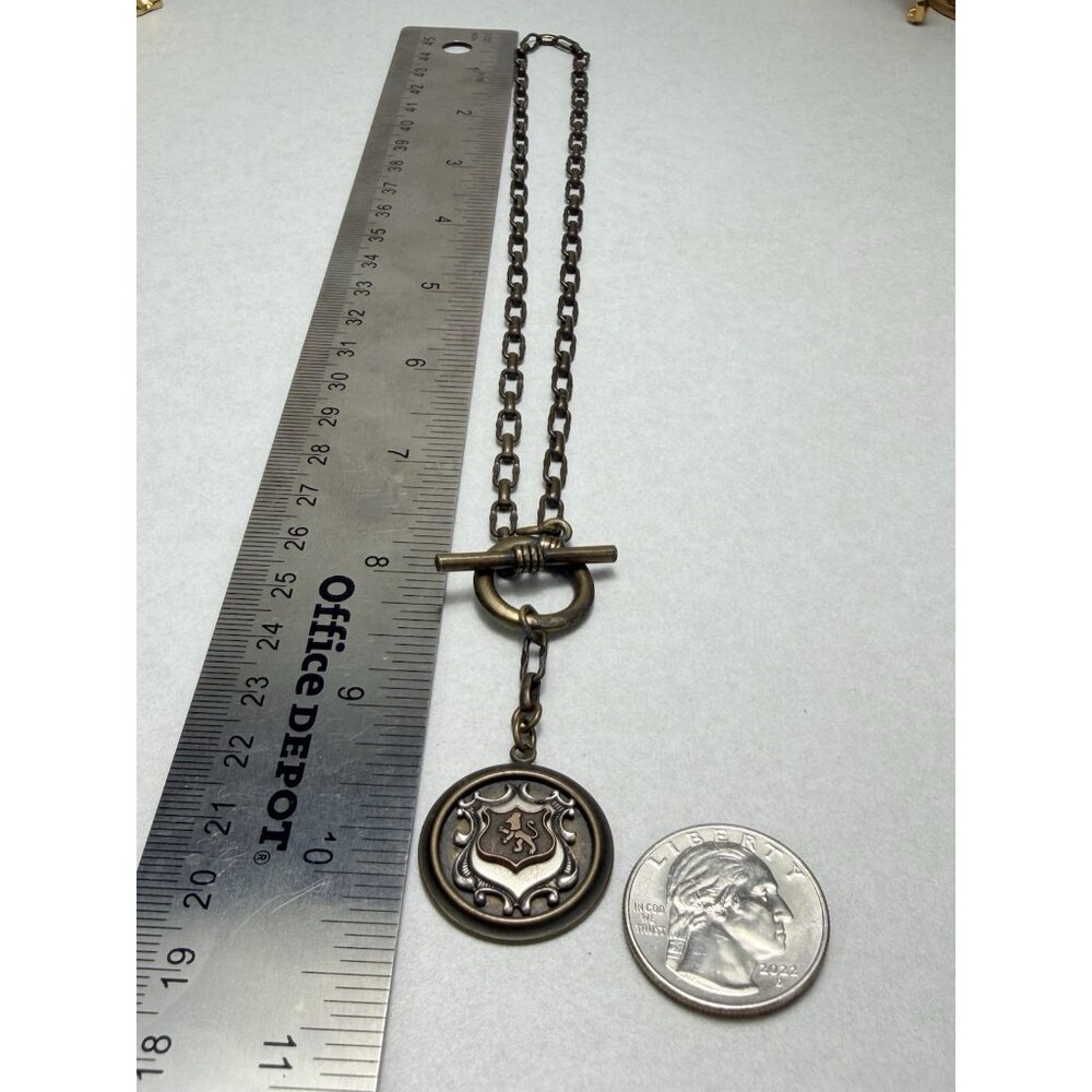Tommassini Vintage Necklace Bronze Medallion Crest Toggle Chain - Picture 4 of 8